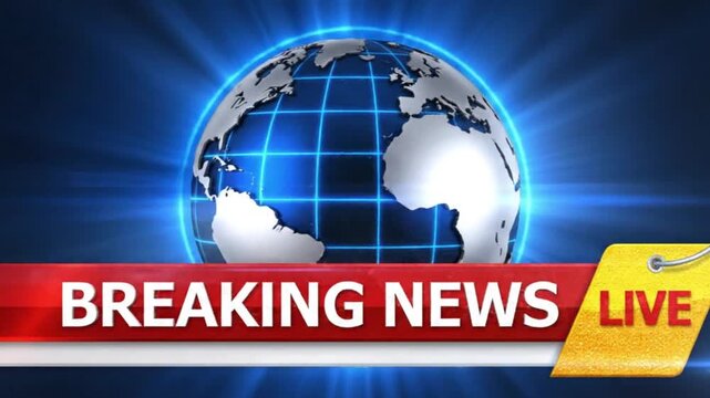 Breaking news video globe with live broadcast notification on screen