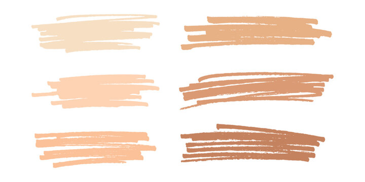 Set of brush paint stroke texture swatch Hand painted background Skin tones palette