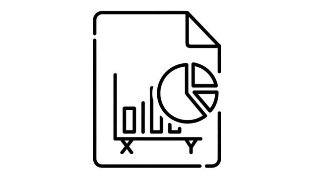 A video showcasing a simple black icon of a document with a bar graph on a white background