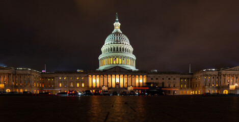 US Capitol building, home of the US Congress, in Washington, DC on Capitol Hill. Washington DC Capitol dome on night. American Capitol. © Volodymyr