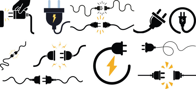 Electrical Socket with Plug. The concept of connection and disconnection. Connection concept. Electrical plug and socket disconnected. cable power outage. Power socket disconnect simple linear style.