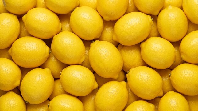 Abundant pile of bright yellow lemons filling the entire frame creating a vibrant and refreshing citrus fruit background for healthy eating and summer themes