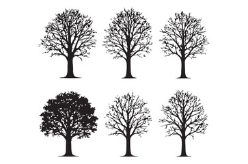 Obraz premium Bare tree silhouettes collection on a white background