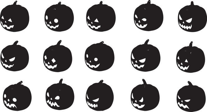 Collection of spooky black jack-o-lantern faces pattern