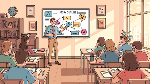 Classroom scene with teacher and students