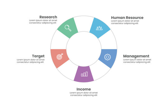 5 step, option, part or process circle wheel venn diagram infographic design