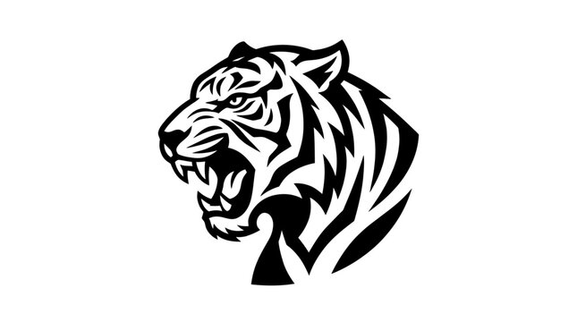 Black and white tiger head logo.