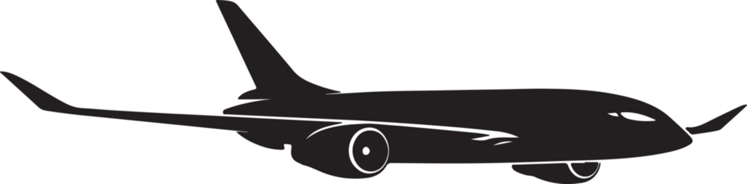 Modern passenger jetliner silhouette, commercial airplane with twin engines, twin engine