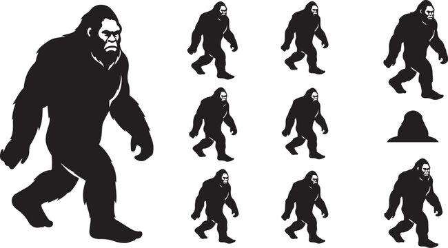 Bigfoot Silhouette Set in Various Walking Positions