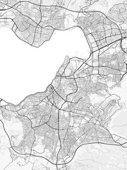 Fototapeta premium İzmir City Map. Minimalist black and white line art poster for printing, wallpaper, wall art, and map resources for home and office decor