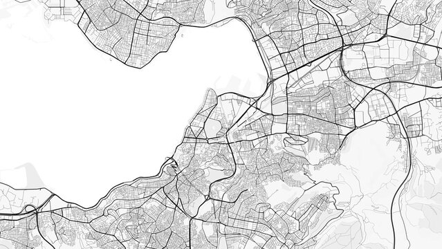 İzmir City Map. Minimalist black and white line art poster for printing, wallpaper, wall art, and map resources for home and office decor