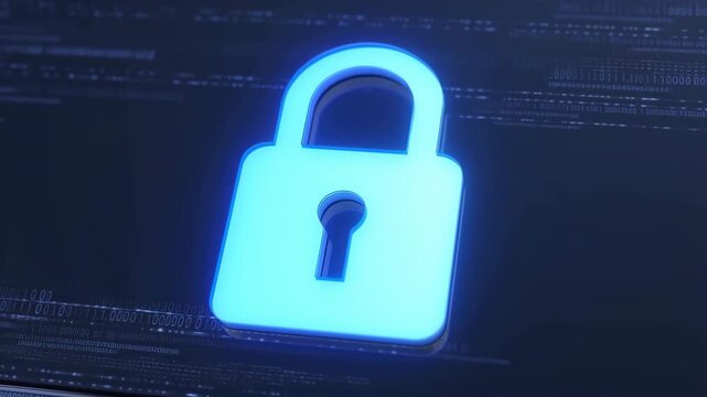 Glowing blue padlock icon symbolizing cybersecurity and data protection