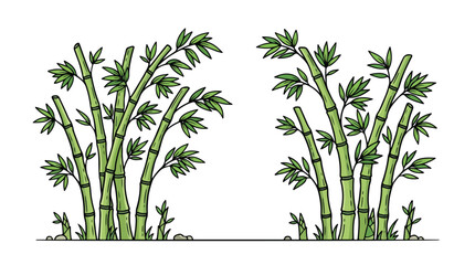Obraz premium Illustration of green bamboo stalks with leaves on a white background, with a simple line drawing style and a natural mood.