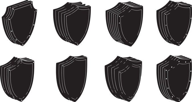 Set of black shield icons on white background