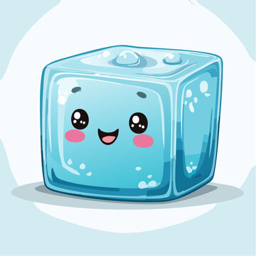 Cute Kawaii Ice Cube Character with Happy Face