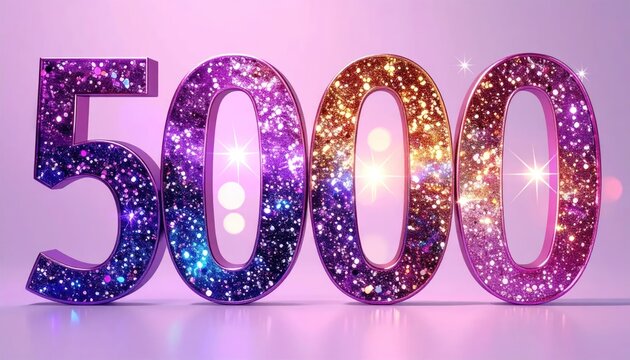 Sparkling Colorful 5000 Number Standing on Pink Studio Background
