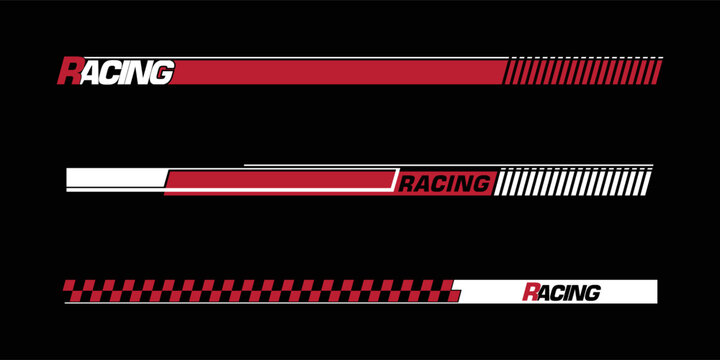 Racing red and white sport car decals for tournaments and background designs isolated on black background