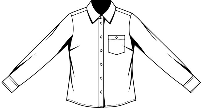 Women woven office shirt vector fashion flat with patch pocket classic button down apparel design