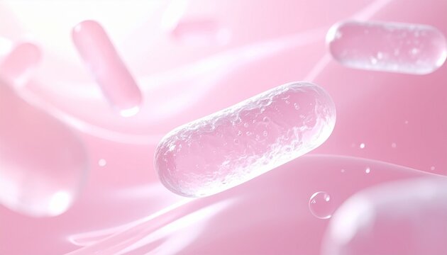 乳酸菌サプリと善玉菌を表現したクリーンなバイオテクノロジー背景 ジェネレーティブAI
