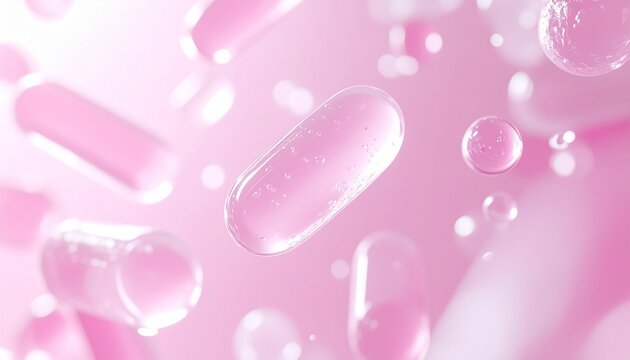 腸内フローラと乳酸菌バランスを表現したピンクの微生物マクロ背景 ジェネレーティブAI