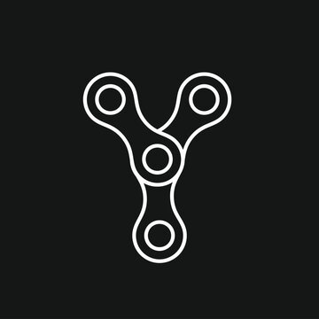 Modern Y-shaped Connection Link Icon, Minimalist Vector Graphic in White Outline on Black Background