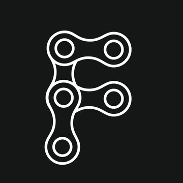 Creative Letter F crafted from bicycle chain links, a modern vector icon or logo design on a black background.
