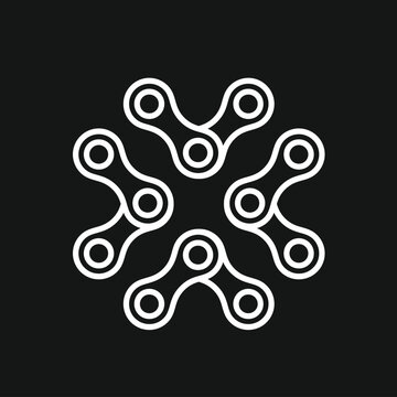 Abstract White Interconnected Chain Links Pattern Icon on Dark Background. Geometric Symbol for Technology, Network, and Connection.