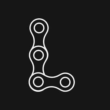 White Outline Letter L Formed by Bicycle Chain Links on Black Background
