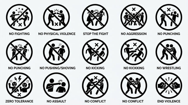 Collection of No Fighting Symbols and Icons.