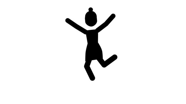 Black animated stick figure woman jumping for joy.