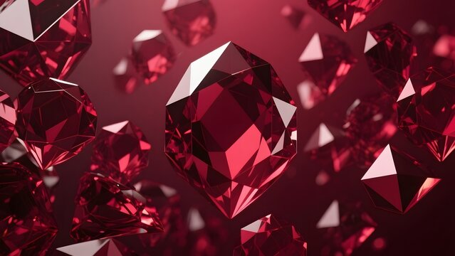 Burgundy Crystal Faceted Abstract Background in Deep Red Tones