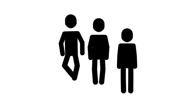 Minimalist animated stick figures representing recruitment and talent search.