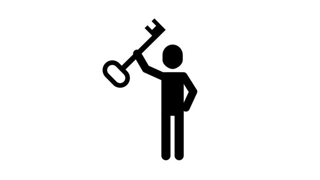 An animated stick figure holding a key in his hand.