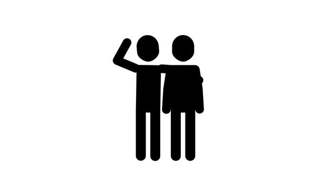 Animated stick figures standing together with changing arm gestures.