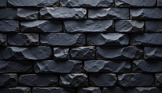 Dunkelgraue Steinmauer Textur aus rauen Ziegeln, rustikales Mauerwerk im Industrie-Look als Architektur Hintergrund