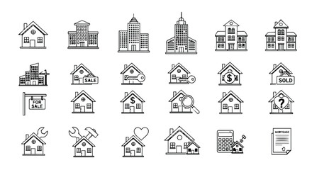 Naklejka premium House icon set with home and building vector symbols for real estate and architecture design