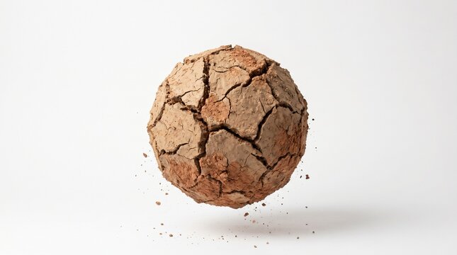 Cracked earth ball on white background.