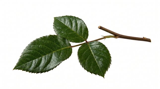 Green leaves on a twig isolated.