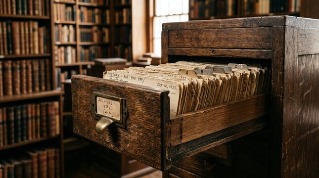 Vintage Archive Drawer with Historical Documents Library