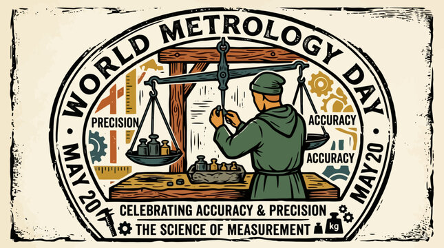 World Metrology Day vintage badge illustration with weighing scale