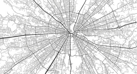 Abstract city map with radial street network and detailed buildings. © Dita