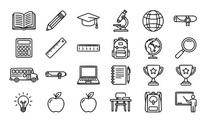 Fototapeta premium Education and learning editable line icons set with modern school and study outline symbols