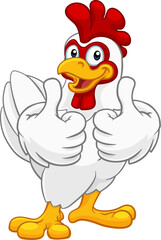 A chicken cartoon rooster cockerel character mascot giving a thumbs up. © Christos Georghiou