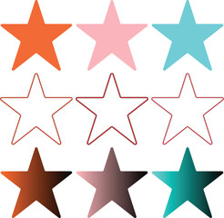 Obraz premium Colorful star icon collection with gradient rating symbols and decorative shape set isolated on white background