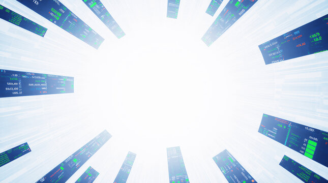 Abstract financial technology background featuring stock market data screens and digital motion effect. Ideal for fintech, trading, investment and data analytics concepts.