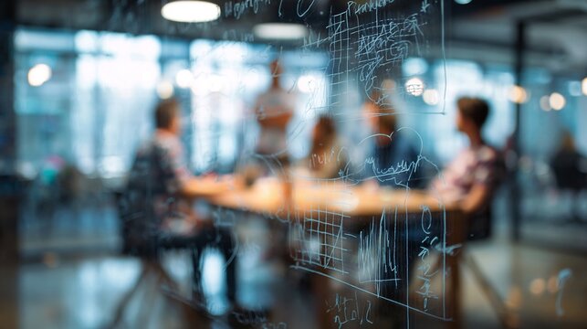 A group of professionals engaged in a collaborative discussion, with hand-drawn diagrams in focus.
