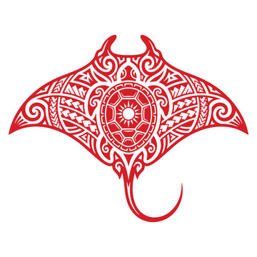 Red stingray with tribal tattoo design.