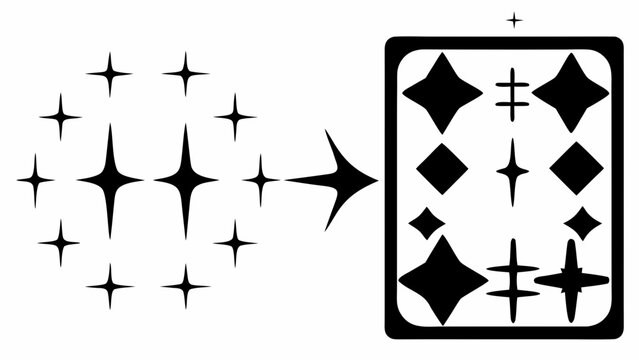 Vector icon showing data grid transformation with sparkling starburst elements turning into organized table format