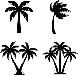 Exotic coconut palm tree silhouette vector illustration set for coastal design © Parrot Graphic