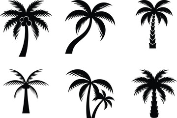 Obraz premium Tropical palm tree silhouette vector illustration set for summer beach design